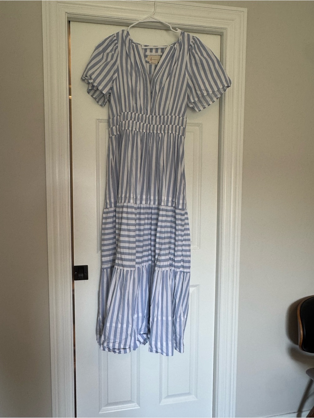 Anthropologie Blue and White Striped Midi Dress